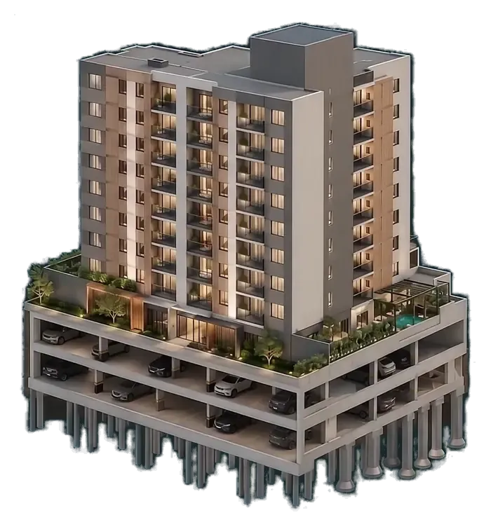 Modelo BIM de um edifício residencial desenvolvido pela Previum